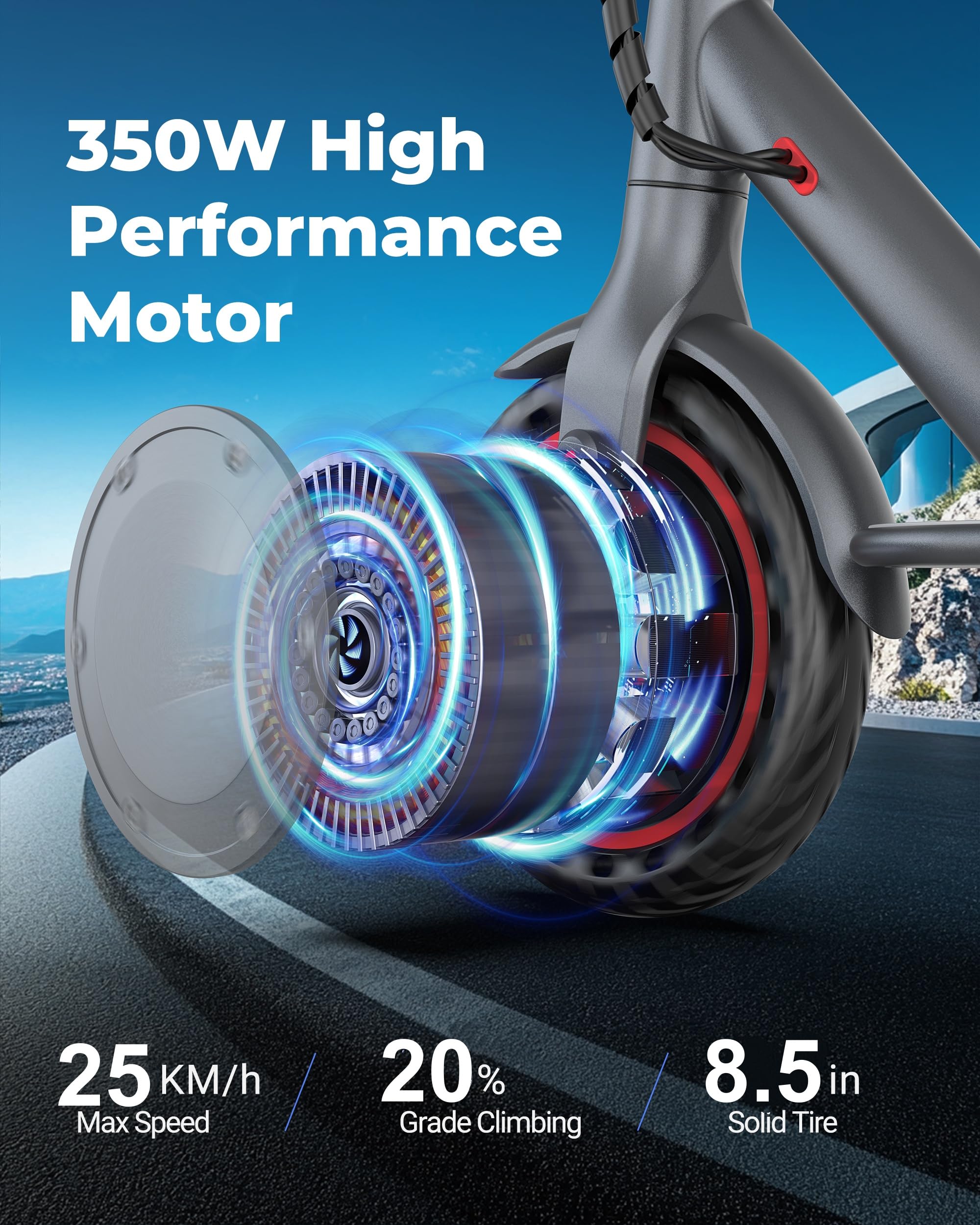 Electric Scooter, Electric Scooter Adult 350W with 25-35KM Range, Max Speed 25KM/H, 8.5" Solid Tire, Double Braking System for Adults and Teens