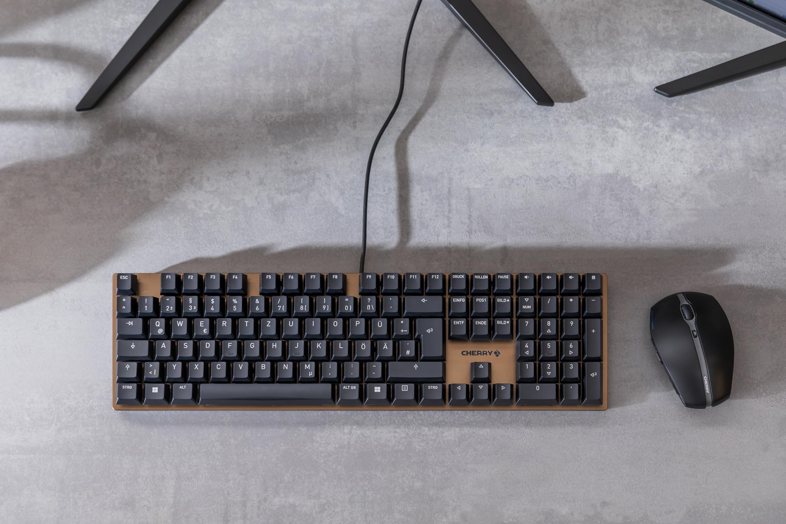 CHERRY KC 200 MX, Mechanical Office Keyboard with Anodised Metal Plate, UK Layout (QWERTY), Wired, MX2A BROWN SWITCHES, Bronze/Black