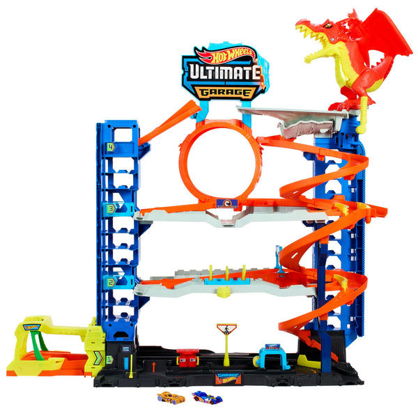 Hot Wheels Let's Race Netflix - City Ultimate Garage Playset with 2 Die-Cast Cars, Toy Storage for 50+ 1:64 Scale Cars, 4 Levels of Track Play, Defeat the Dragon, HKX48