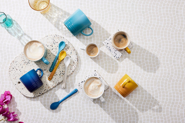 Le Creuset Stoneware Rainbow Coffee Mugs, 350 ml, Cerise, Volcanic, Teal, Ultra Violet, Soleil, Palm, 79114358359030