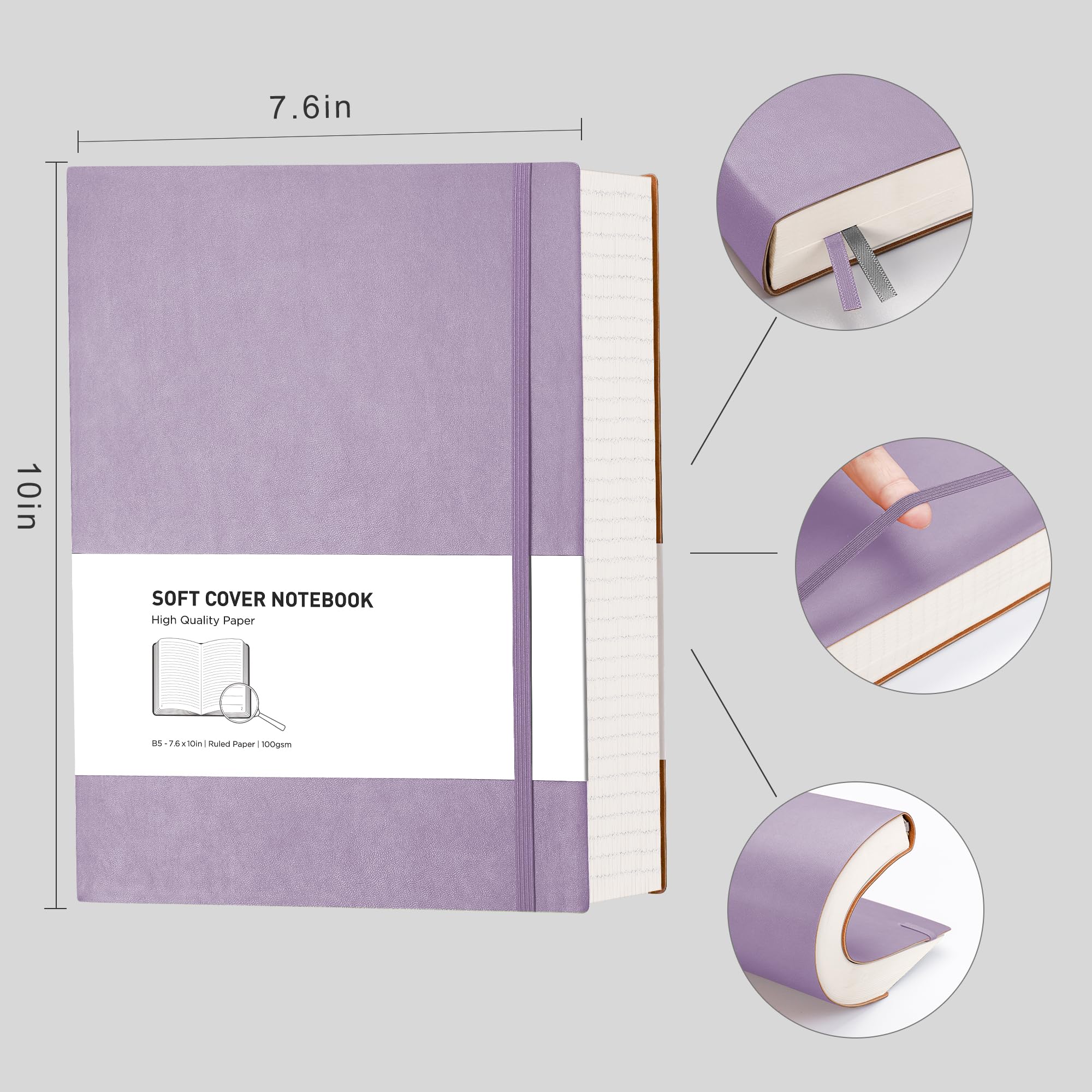 RETTACY Lined Journal Notebook - A5 Note Book Hardcover Thick Notepad 320 Numbered Pages for Writing,100gsm Lined Paper, Leather Hardcover, for Women Men Work Office School,14.5 x 21cm - Black