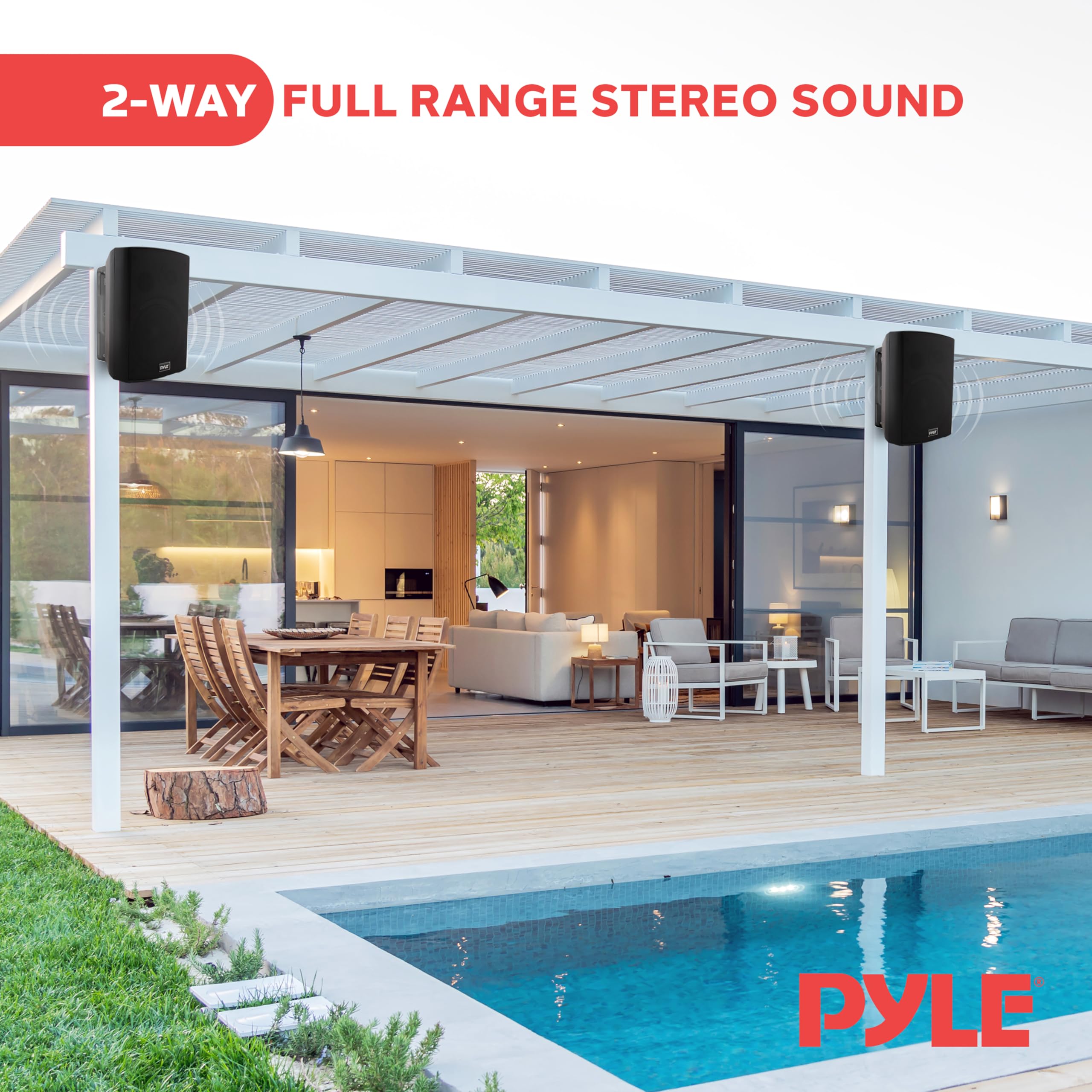 Pyle Bluetooth Speakers, Waterproof Wall-Mounted Speaker System, Indoor/Outdoor, Wireless & Passive, Heavy-Duty Weatherproof Design, Stereo Sound, for Patio, Pool, Deck, Home & Business
