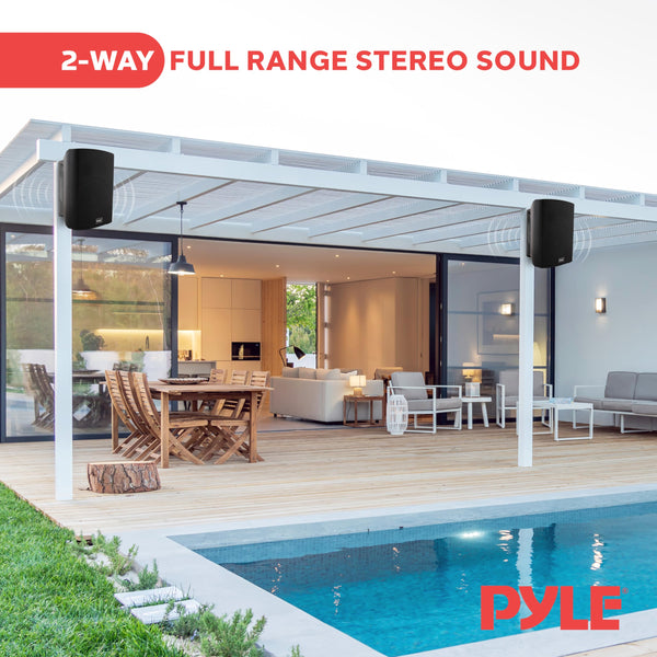 Pyle Bluetooth Speakers, Waterproof Wall-Mounted Speaker System, Indoor/Outdoor, Wireless & Passive, Heavy-Duty Weatherproof Design, Stereo Sound, for Patio, Pool, Deck, Home & Business