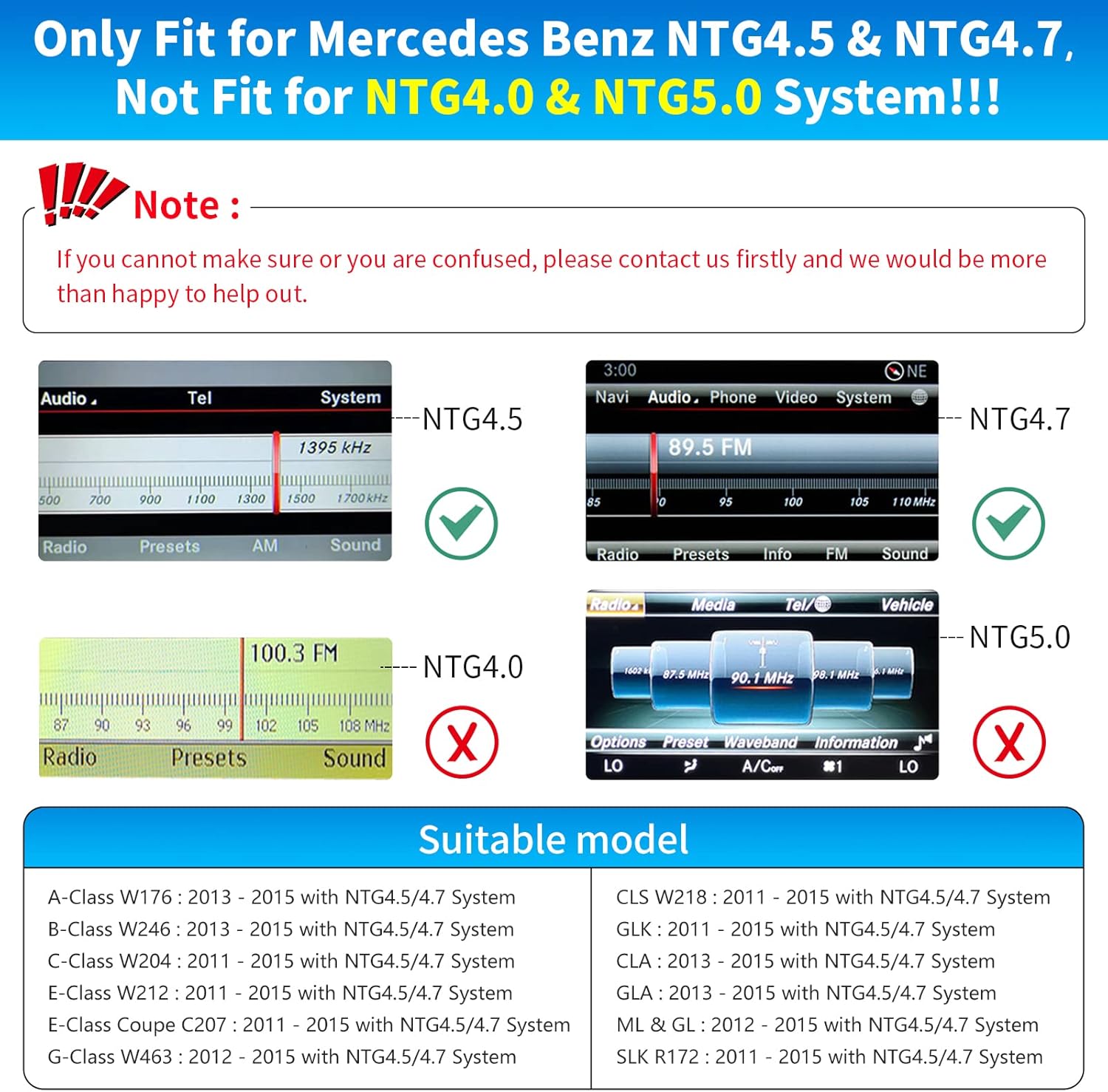 Road Top Wireless Carplay Retrofit Kit Decoder for Mercedes Benz A/B/C/GLK/GLA/GLC/GLS/ML/GL/SLK/E/G/V Class 2011-2015 Year with NTG4.5/4.7 System, Compatible with Apple Carplay & Android Auto
