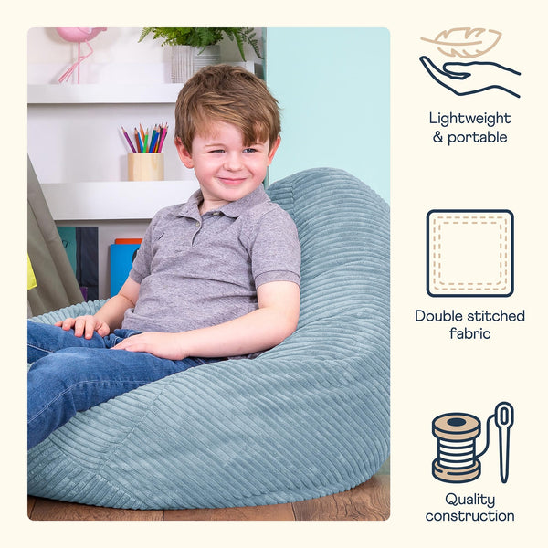 icon Dalton Kids Bean Bag, Light Blue, Cord Kids Bean Bag Chair with Filling Included for Girls and Boys, Childrens Chair, Beanbags for Children,
