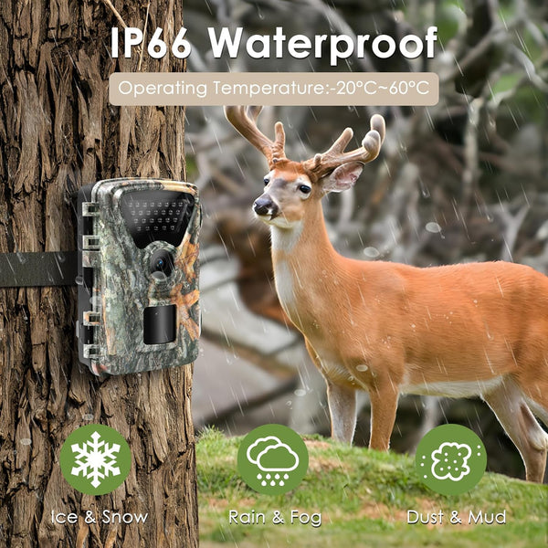 MAXDONE Wildlife Camera 4K 48MP Trail Camera, 850nm IR LEDs Night Vision Motion Activated Trail Cam IP66 Waterproof 0.2s Trigger Time Garden Camera with 32GB SD Card for Wildlife Monitoring