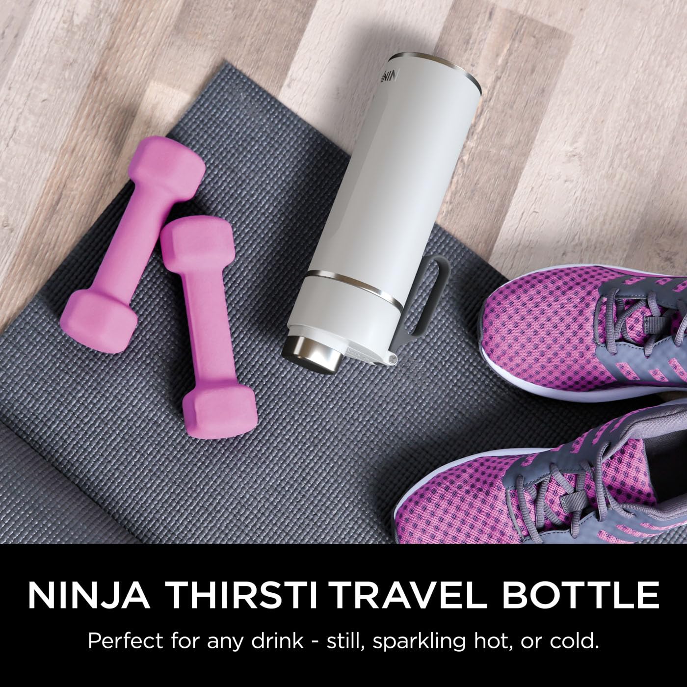 Ninja Thirsti Water Bottle and Flask 709 ML With Leak-Proof Lid, Designed For Carbonated, Hot & Cold Drinks, Ideal For Travel & Sports, Triple Insulated, Stainless Steel Bottle, Black, DW2401EUUKBK