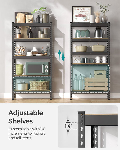 SONGMICS 5-Tier Shelving Unit, Storage Shelves, for Garage, Boltless Assembly, Adjustable Shelves, 30 x 75 x 150 cm, Load 875 kg, for Shed Warehouse Basement Kitchen, Black GLR300B01