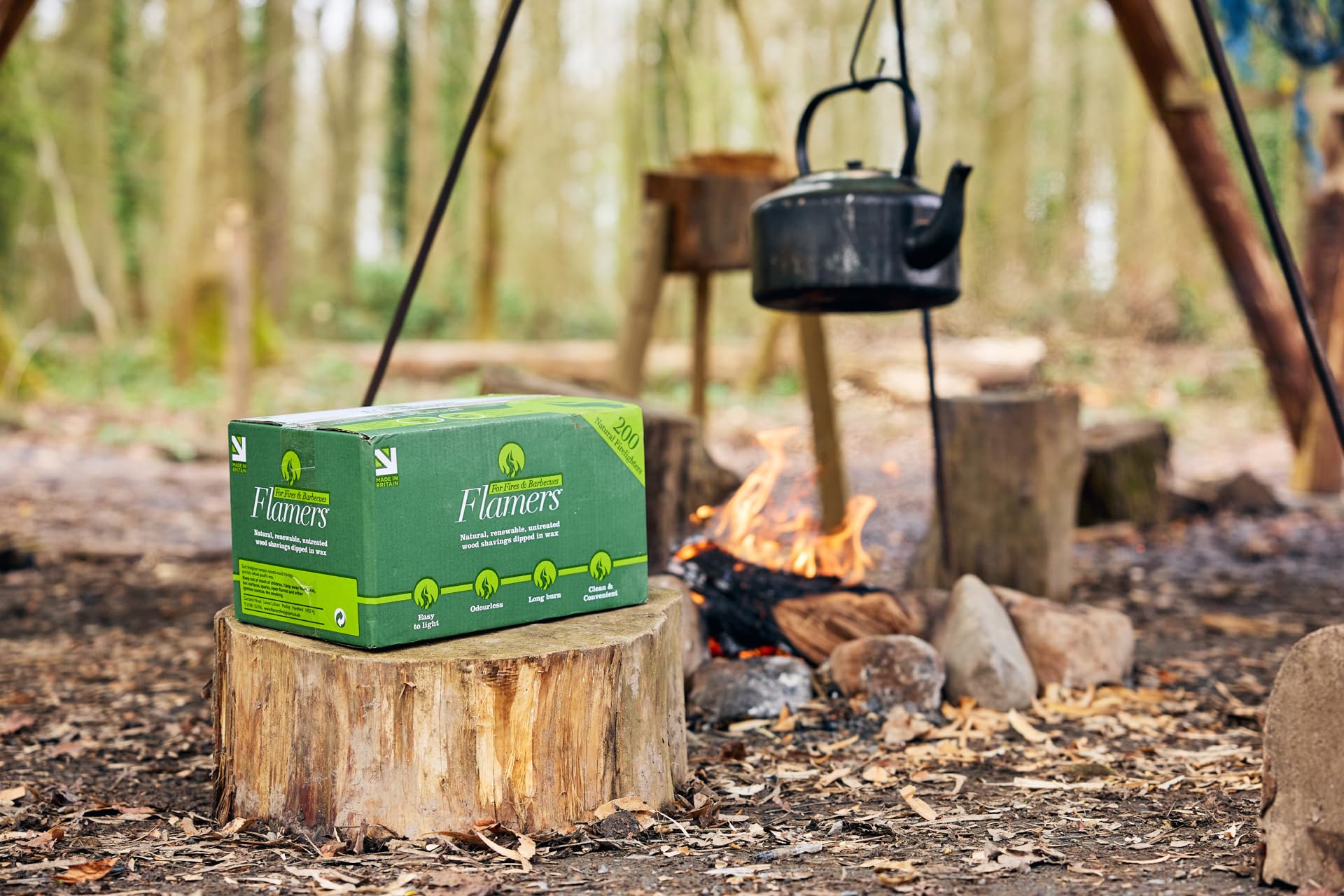 4 x 200 Flamers Natural Fire Lighters for Wood Burner Firepit Bbq Pizza Oven Fireplace Chimenea Barbecue Fire Starter - Firestarter for Kiln Dried