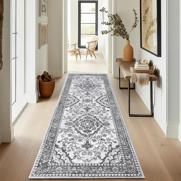 Enyhom Grey Machine Washable Carpet Runner, 80 x 200 cm Soft Touch Non Slip Hallway & Kitchen Floor Runner Mat