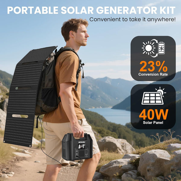 SinKeu 96Wh Portable Power Station with Solar Panel 40W, 30000mAh LiFePO4 Battery Solar Generator has 230V 150W AC Outlet/12V DC/USB, Backup Power for Camping Picnics Garden & Home Emergency