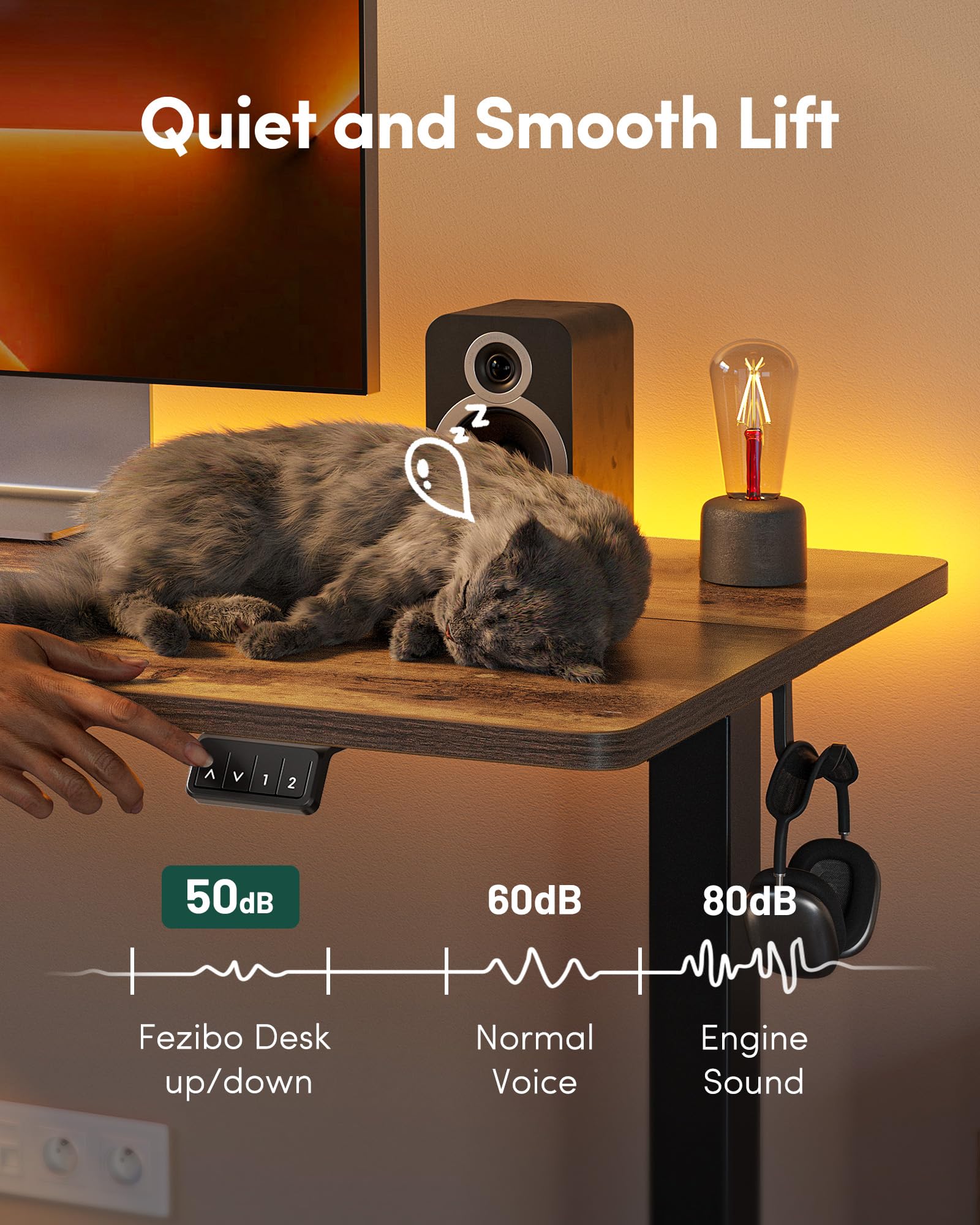 FEZIBO Height Adjustable Electric Standing Desk, 120 * 60 cm Stand up Table, Sit Stand Home Office Desk with Splice Board, White Frame/Maple Top