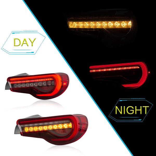 VLAND LED Tail Lights Compatible with Toyota 86 GT86 2012-2020/Subaru BRZ 2013-2020/Scion FR-S 2013-2020, Full LED Rear Light with Sequential Indicator, Red White Lens