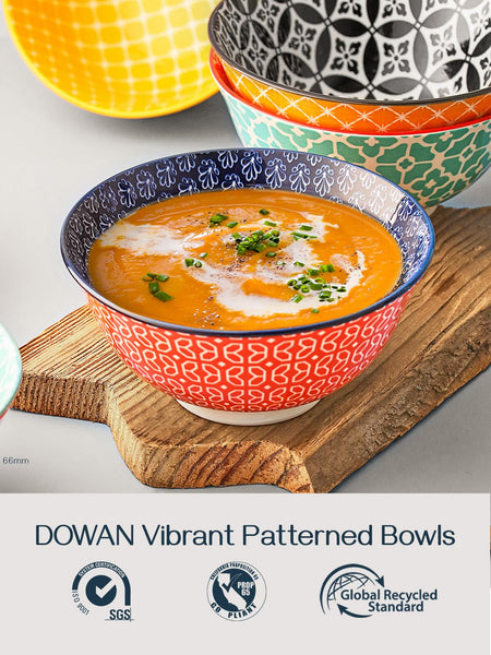 DOWAN Cereal Bowls Set of 6, 680 ml Soup Deep Bowls for Breakfast, 15.2 cm Dessert Bowls for Oatmeal, Ice Cream, Noodles, Salad, Rice, Poke, Pho,