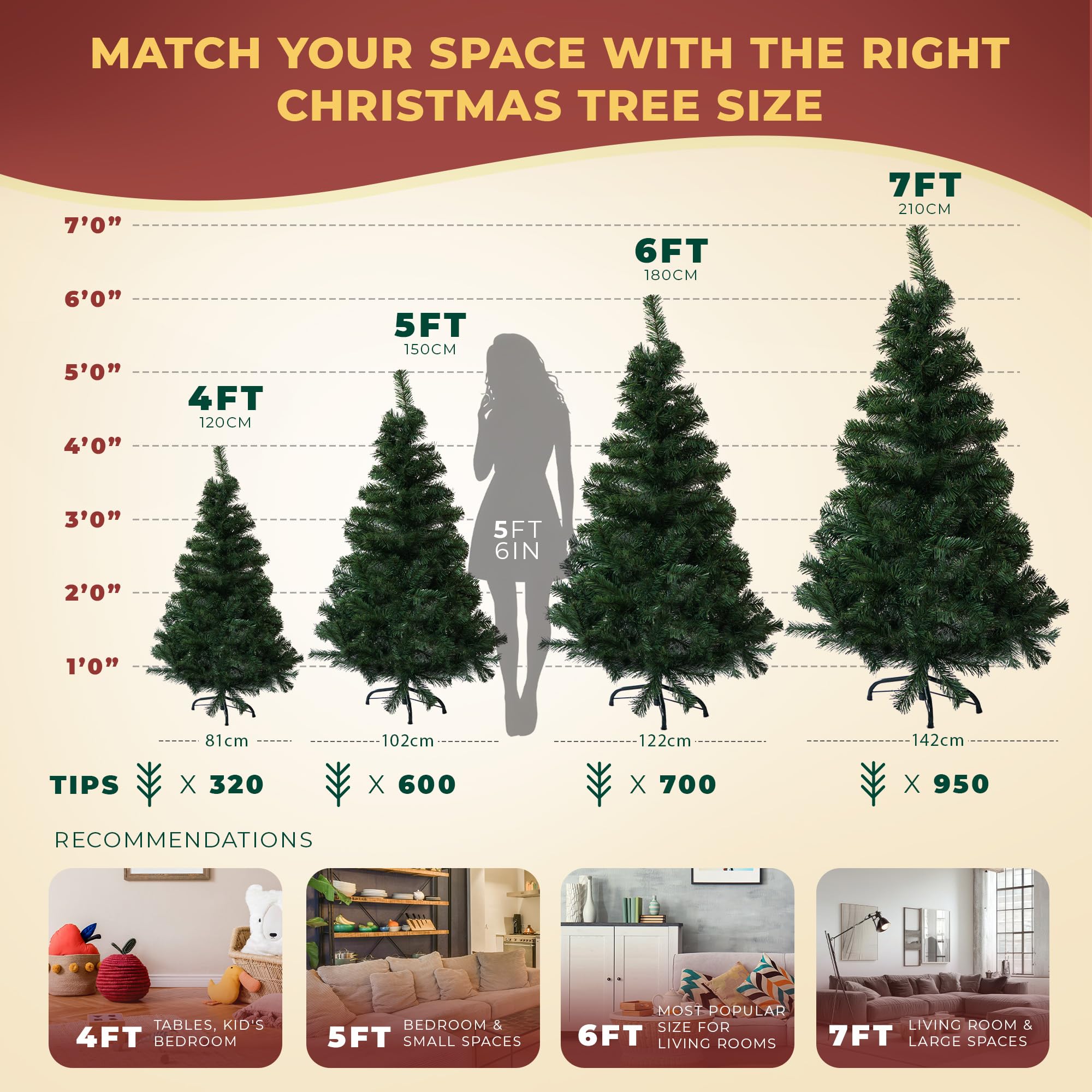 Artificial Christmas Tree 6FT – 700 Tips Full & Realistic Green Xmas Tree with PVC Branches, Metal Stand – Easy Setup 6 Foot Christmas Tree for Living Rooms