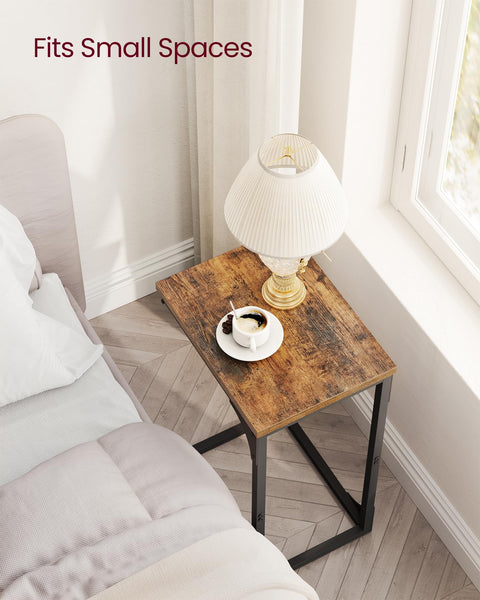 VASAGLE C-Shaped Side Table, Bedside Table, Sofa Side Table, Coffee Table, with Metal Frame, Industrial, for Living Room, Bedroom, Rustic Brown and Black LET350B01