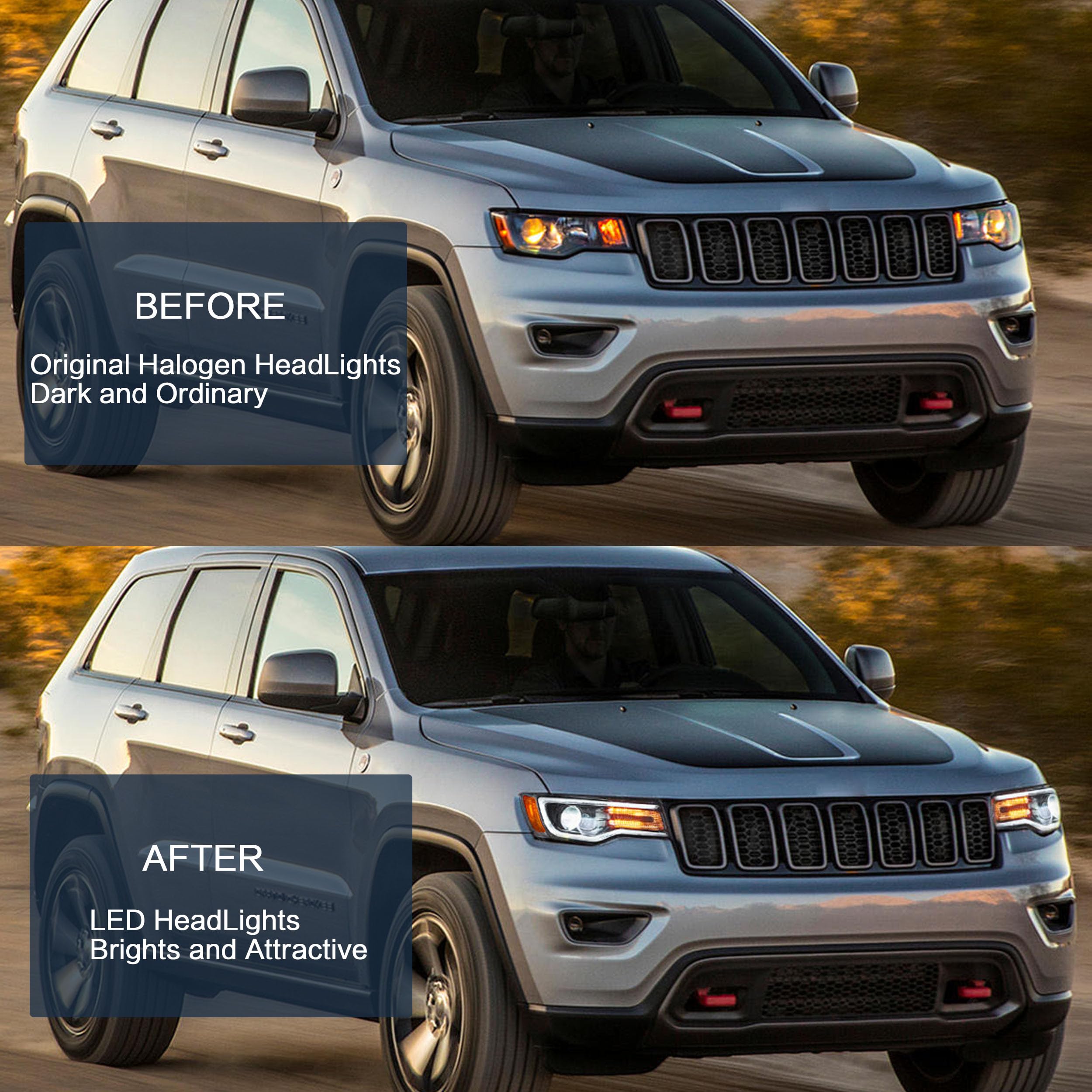 VLAND Headlights Compatible with Jeep Grand Cherokee 2014-2022, Front Light with Sequential Turn Signal and Blue Dynamic Startup DRL