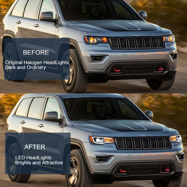 VLAND Headlights Compatible with Jeep Grand Cherokee 2014-2022, Front Light with Sequential Turn Signal and Blue Dynamic Startup DRL