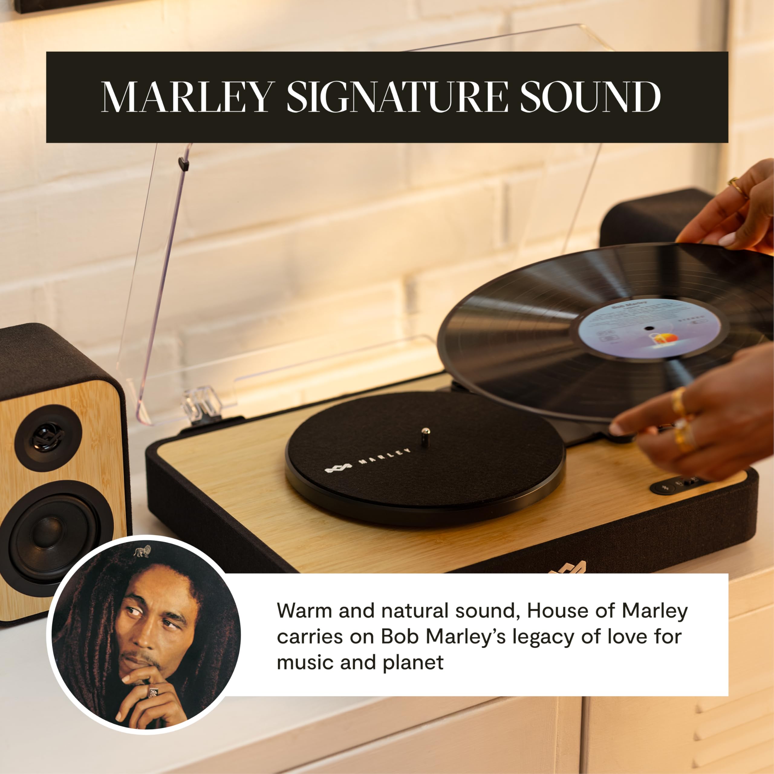 House of Marley Revolution Wireless Turntable - Bluetooth Record Player, 3-Speed Sustainably Made Vinyl Player, Easy Set Up Home Turntables for Vinyl Records with Dust Cover, Audio-Technica Cartridge