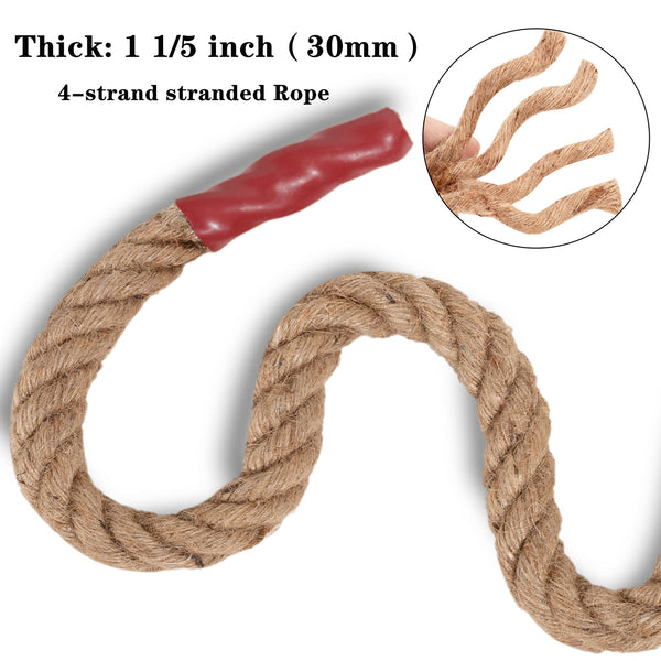 EMEKIAN 30mm Natural Thick Jute Rope, 30M Twisted 4 Strand Fiber Hemp Rope, Strong Jute Twine String for Gardening, Craft, Bundling, Camping,