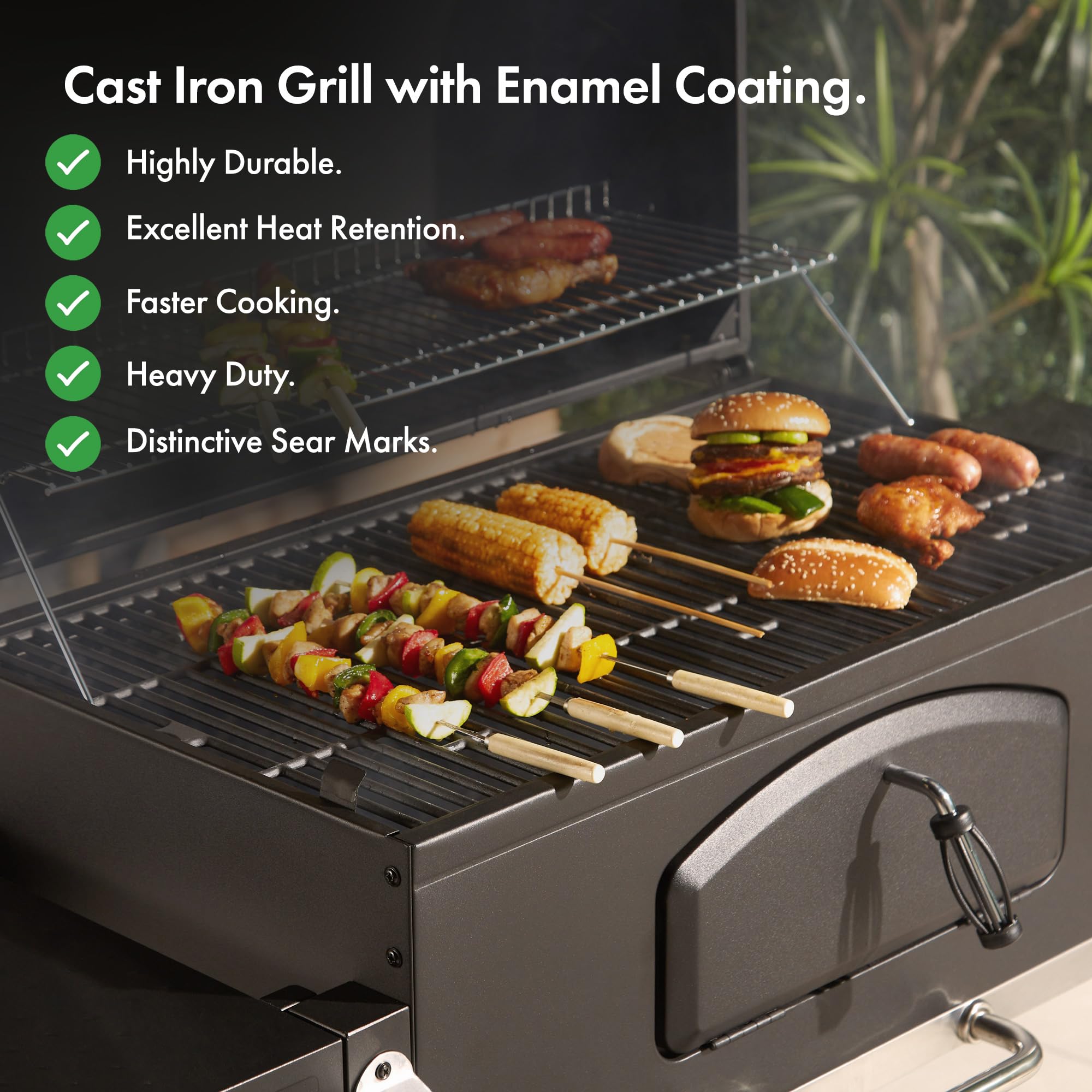 VonHaus Charcoal BBQ – XL Portable Barbecue with Warming Rack, Fold Down Shelves, Temperature Gauge, Wheels, Cooking Grill, Air Vents – 2 in 1 Barbeque and Smoker – Grill Meat, Fish & Vegetables