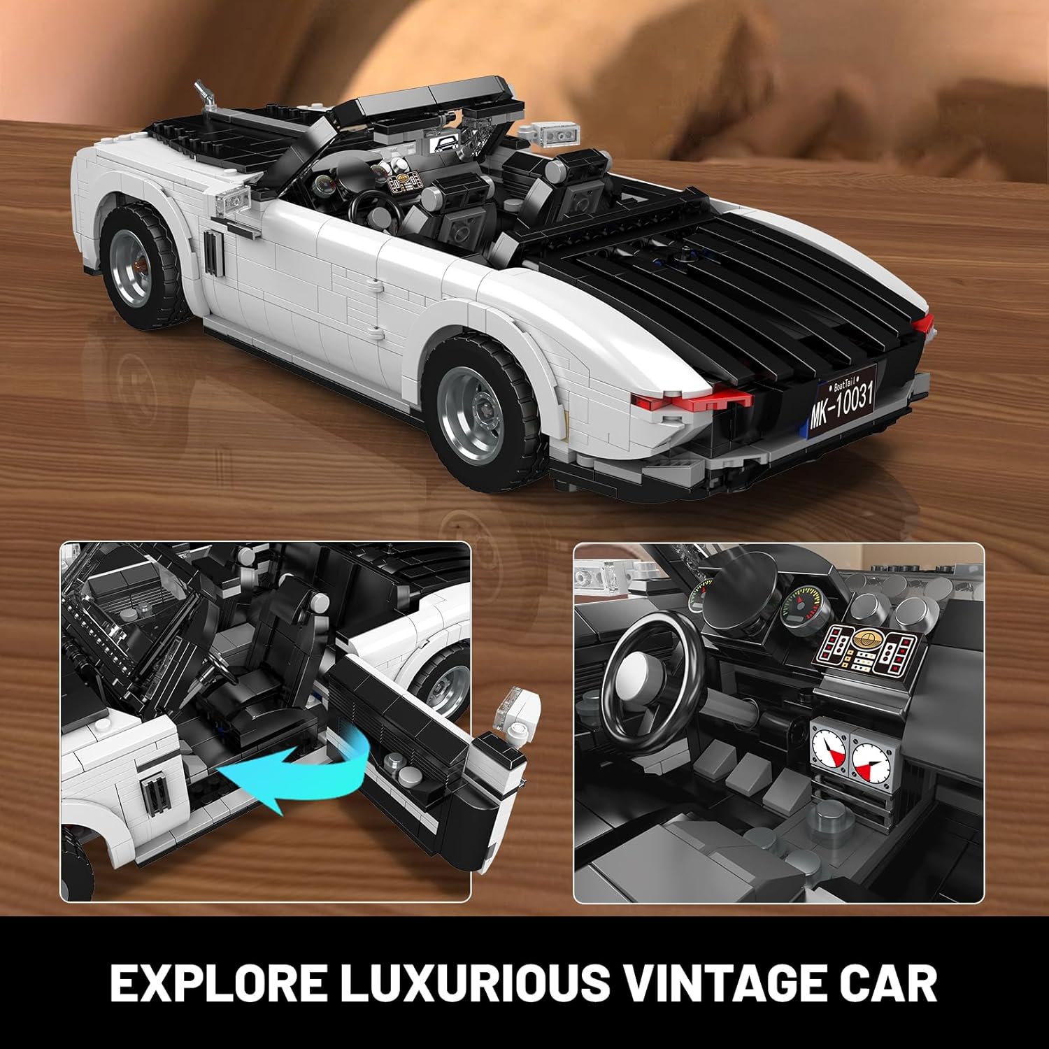 Mould King 10031 Retro Convertible Building Blocks Set, Classic 1:16 Scale Collectible Sports Vehicle Model Kit for Children Aged 14+/Adults (1603 Pieces)