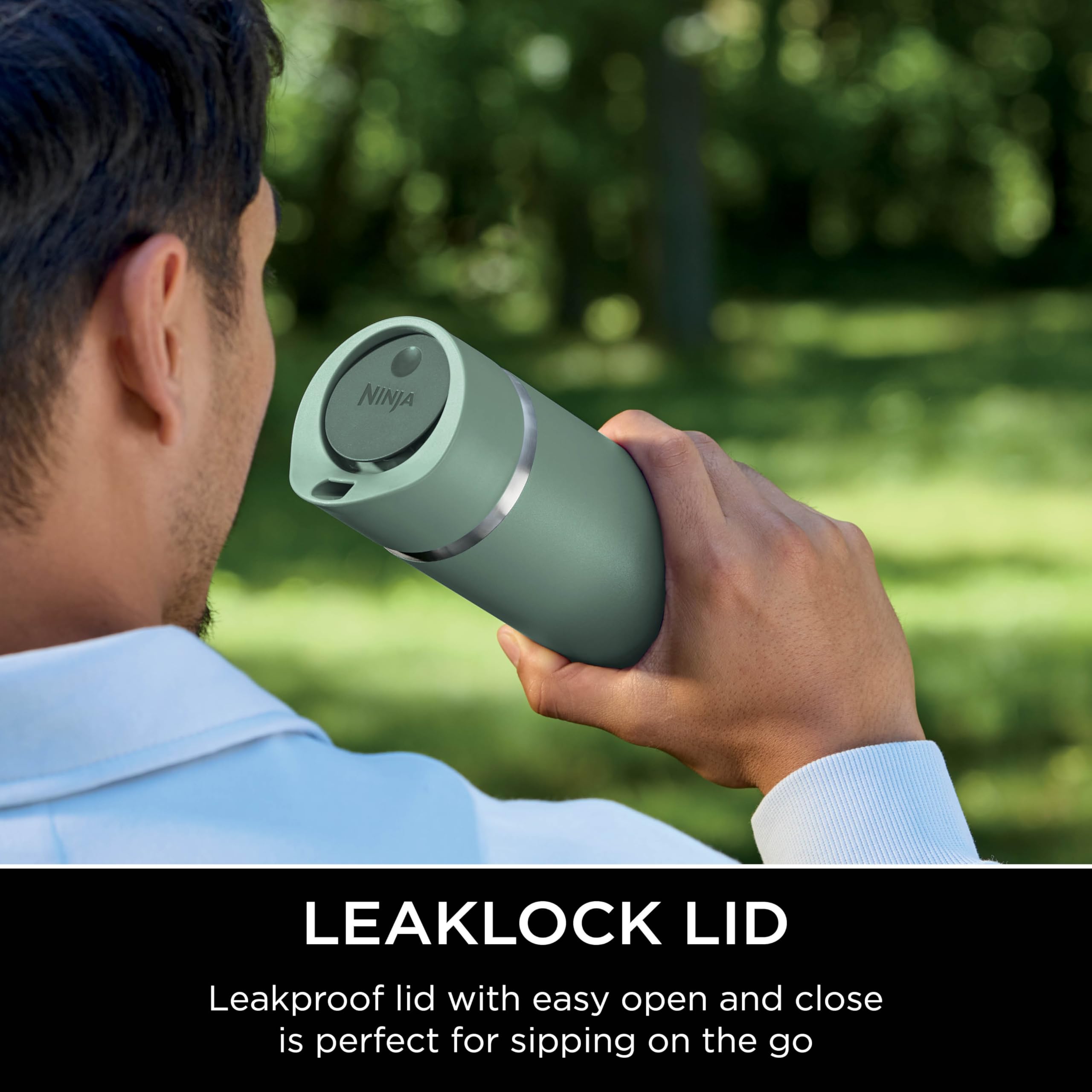 Ninja Thirsti Water Bottle and Flask 709 ML With Leak-Proof Lid, Designed For Carbonated, Hot & Cold Drinks, Ideal For Travel & Sports, Triple Insulated, Stainless Steel Bottle, Black, DW2401EUUKBK