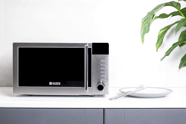 Haden 20L Digital Stainless Steel Microwave Oven - 800W, Compact Microwave, 5 Power Levels, Auto Defrost & Child Lock, Easy Clean Interior - 24.5cm