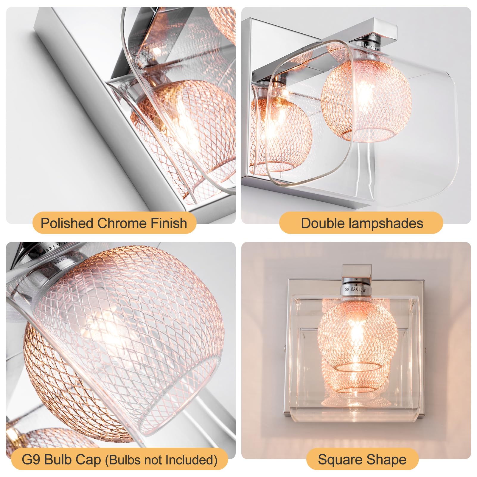 HARPER LIVING Modern Wall Lights, G9 Wall Light Inner Mesh in Copper, Wall Sconce Lamp for Living Room, Bedroom, Kitchen, Hallway