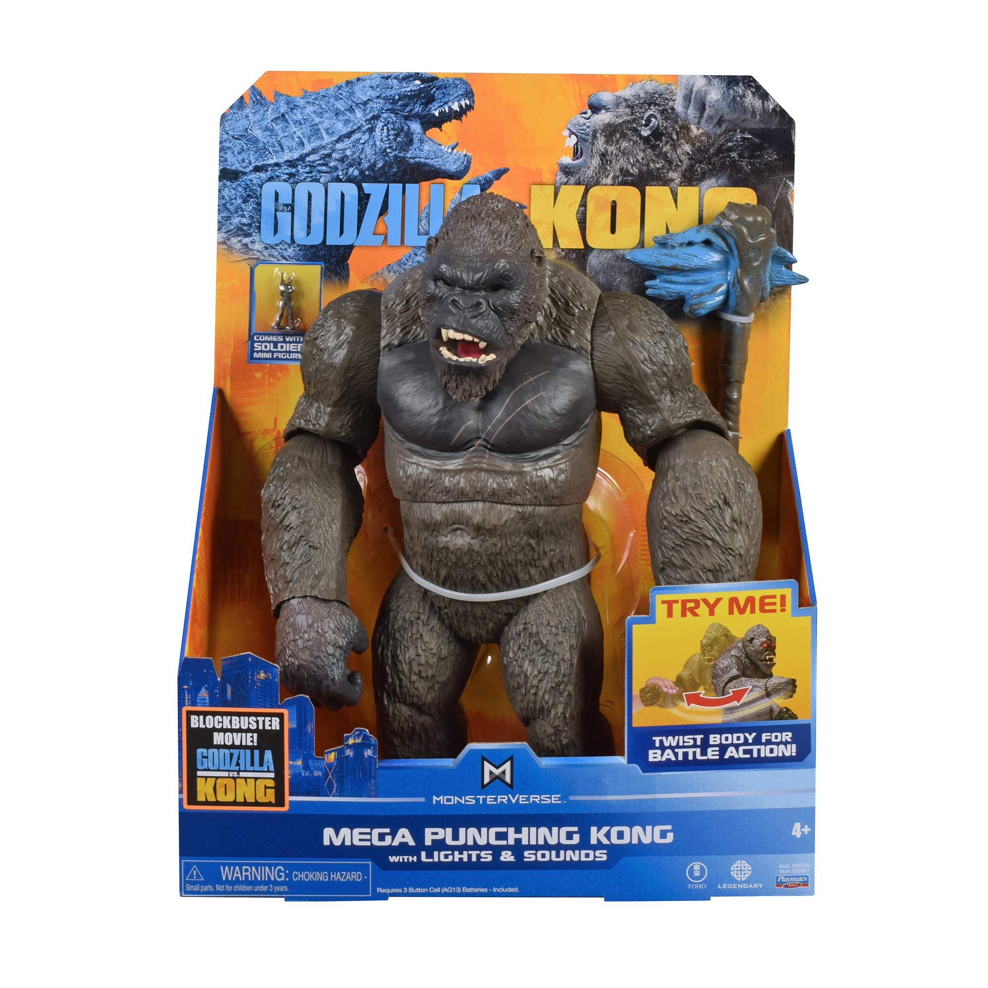 MonsterVerse Godzilla vs Kong 13 Inch Collectable Articulated Mega Kong Action Figure in Black, With Lights and Battle Sounds, Suitable for Ages 4 Years+