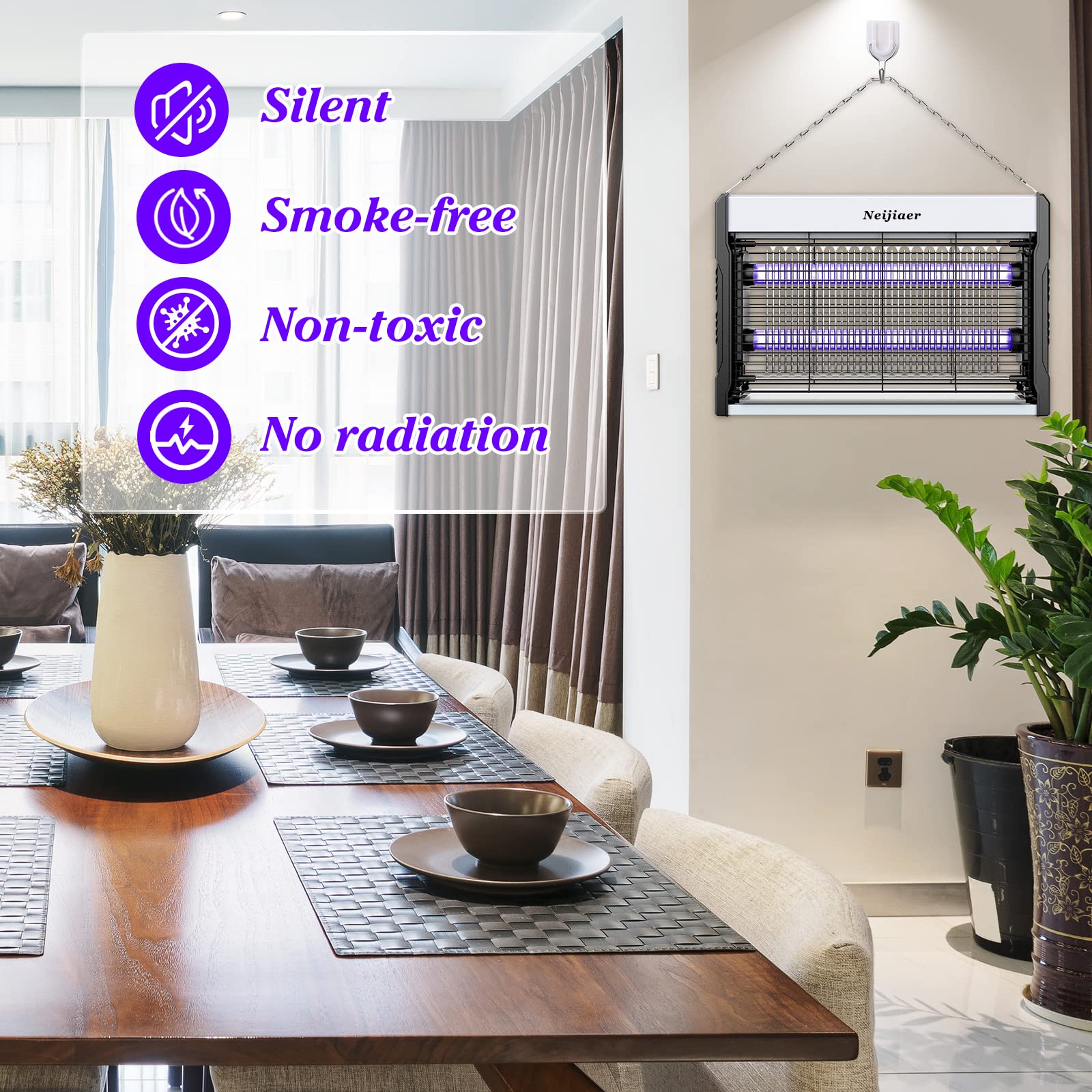 Neijiaer Fly Zapper, Powerful Insect Pest Fly Killer, Bug Zapper Attracting Mosquito Flying Insects with UV Light for Living Room, Kitchen, Indoor Garden Yard, Mosquito Killer