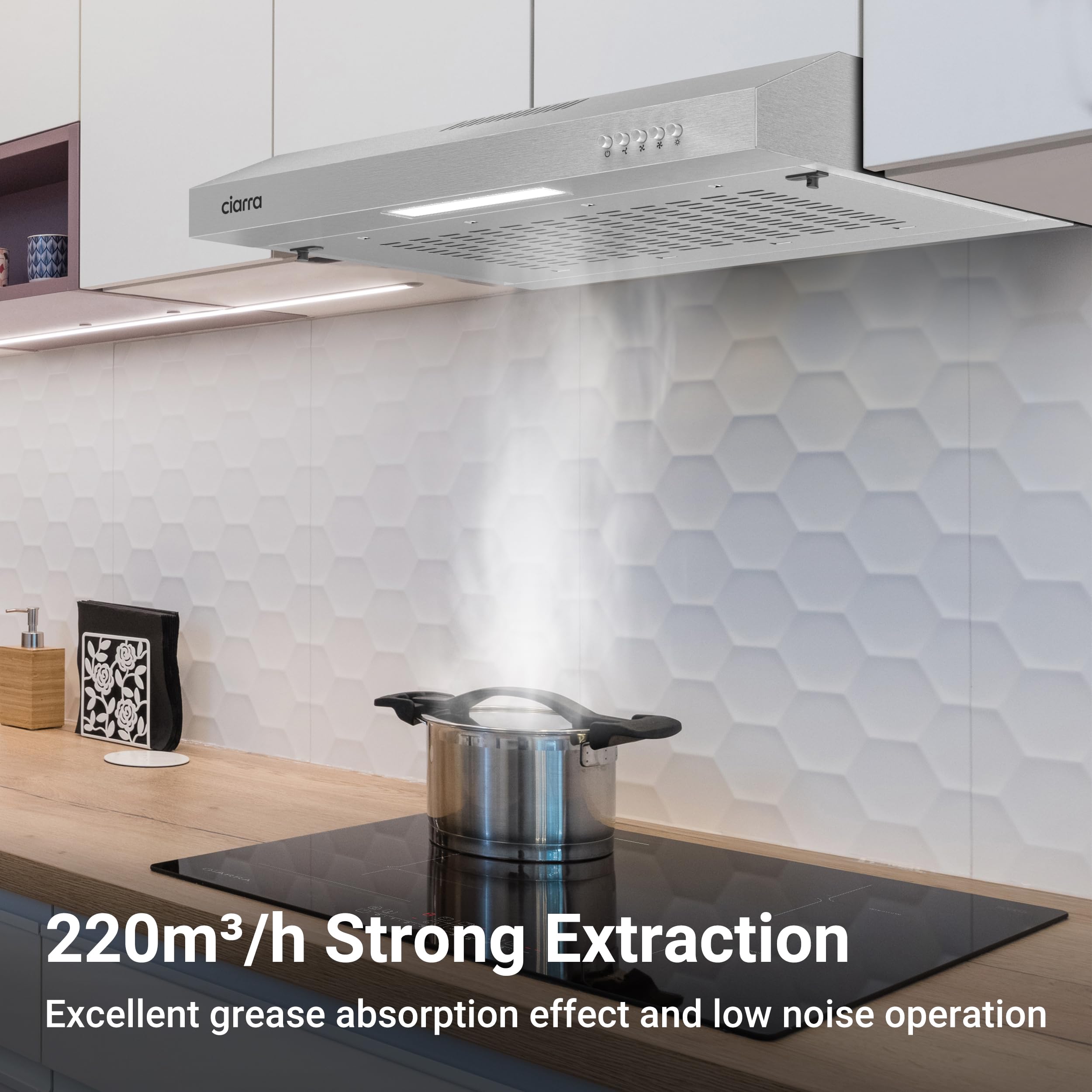 CIARRA 60cm Visor Cooker Hood Undercabinet Hoods Stainless Steel Wall Mounted Kitchen Extractor Fan Model CBCS6903