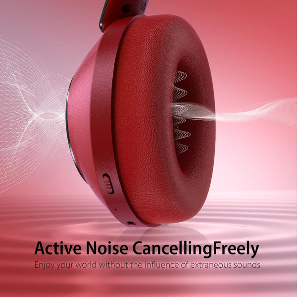 Active Noise Cancelling Wireless Headphones, 100H Playtime with Microphone, Over- Ear Bluetooth Headphones with Deep Bass,Fast Charging for Travel,Office,Home
