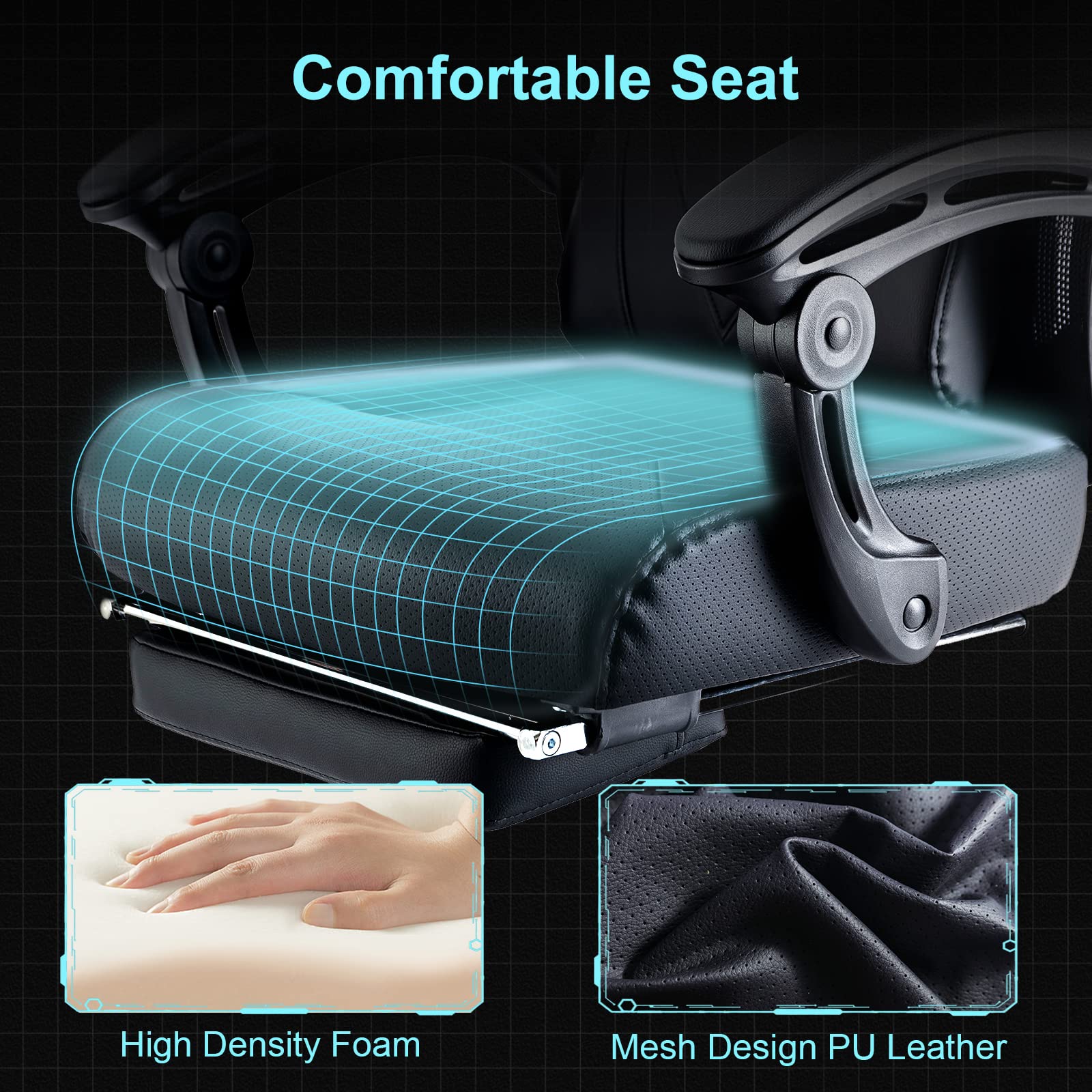 GTPLAYER Mesh Gaming Chair with Footrest 3D Stereoscopic Frame Support Ergonomic Fabric Cover Desk Chair Reclining Computer Chair Height Adjustable Office Chair - Black