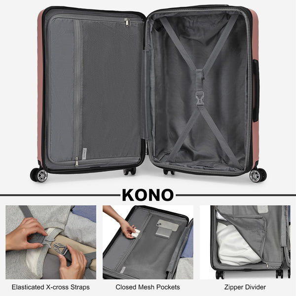 Kono Lightweight 28" Large Suitcase | Hard Shell with TSA Lock | 4 Dual Spinner Wheels | Expandable Design for Easy Travel | Perfect for Business & Vacation (Cream White,75x47.5x29.5cm)