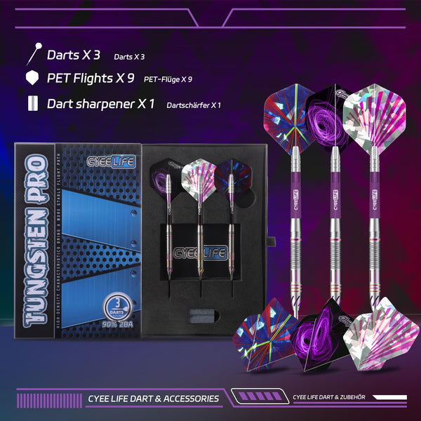 CyeeLife Tungsten Darts 23g Steel Tip,Steel Tip Darts Set with PC Shafts + Tungsten Barrels + Dart Flights + Dart Sharpener,Professional Tungsten Darts Set
