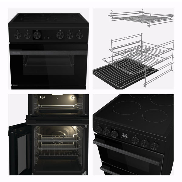 Hisense HDE3211BBUK 60cm Electric Cooker with Ceramic Hob-Black , A Rated Double Oven
