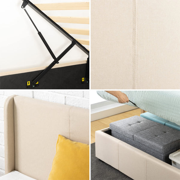 Zinus Maddon Double Bed frame - Bed 135x190 cm - 31 cm Height with Underbed Storage - Upholstered Platform Bed frame - Black