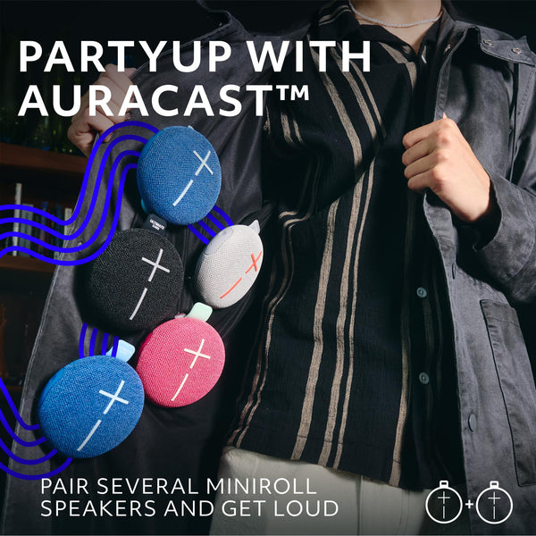 Ultimate Ears MINIROLL Ultra-Portable Waterproof Bluetooth Speaker, Big Bass, IP67 Dustproof, 40 m (131 ft) Range - Calming Pink