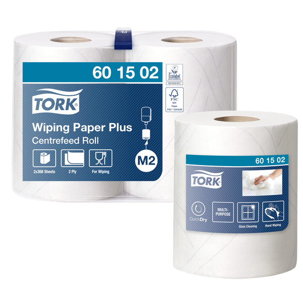 Tork 130070 Heavy-Duty Wiping Paper / 2 Ply Absorbent Paper Roll Suitable for Tork W1 Wipers Wall/Floor/Standard System / Blue / 1 x 340m / Ø 37.5cm