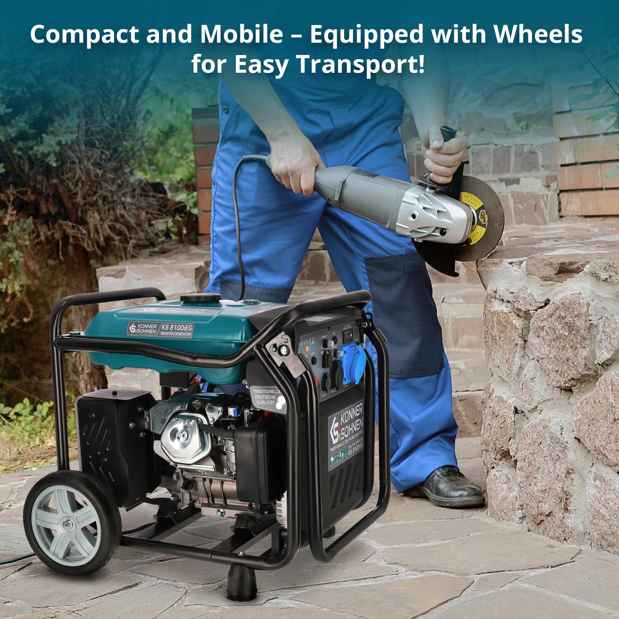 Könner & Söhnen KS 3100iG S portable LPG/petrol inverter generator 3100 W,UK Plug Socket 1x13 A (230 V), 2 USB ports,copper winding,silent inverter generator,dual fuel generator