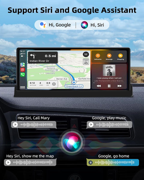 【Unique Bracket】10.26" Apple Carplay Screen Apple Car Play & Android Auto GPS Navigation Touch Screen with 1080P Reversing Camera Car Audio Receivers with FM/Bluetooth/Mirror Link/Siri