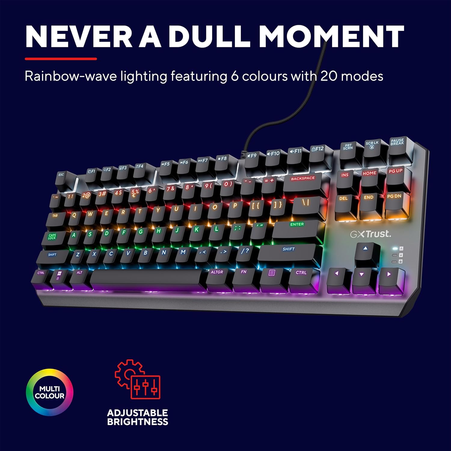 Trust Gaming GXT 834 Callaz TKL Mechanical Gaming Keyboard with UK Layout, Compact Tenkeyless Design (80%), Outemu Switches, Multicolour LED Lighting, USB Mechanical Keyboard for PC, Laptop, Mac