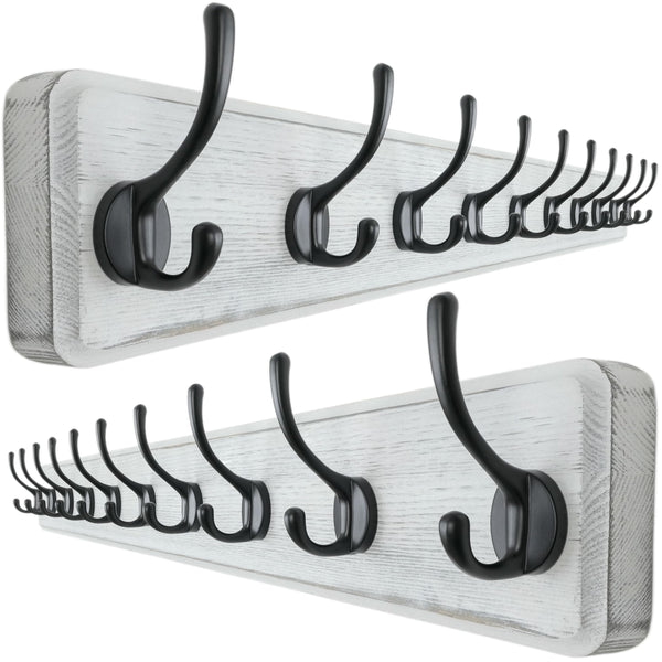 Dseap Coat Rack Wall: 97cm Long, Patented, Heavy-Duty, 10-Double-Hooks Wooden Wall Mounted Coat Rack Coat Hanger Hook Rail for Winter Coats Hat Jacket