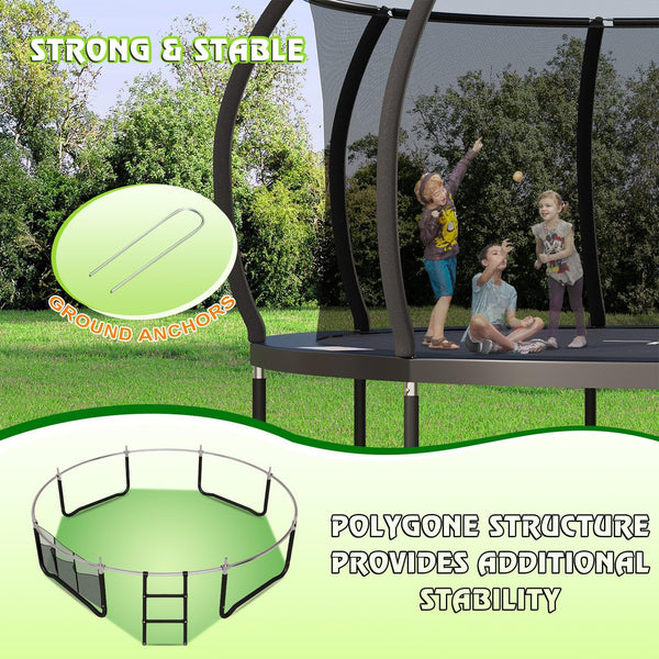 Devoko Outdoor Trampoline 7.5ft/10ft/12ft/14ft GS Certified Garden Trampoline With Safety Net,Non-Slip Ladder& Shoe Organiser,Available For Toddlers And Adults,Up to 150kg