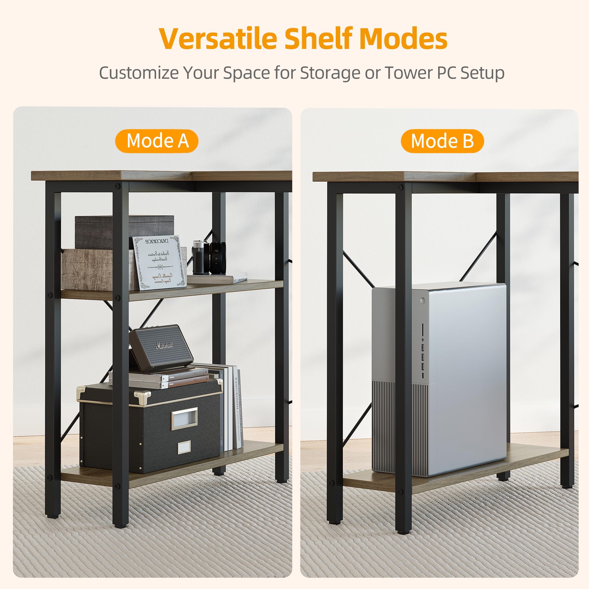 BEXEVUE L Shaped Gaming Desk, 100x70 cm Computer Desk with Storage Bag, Office Desk Small Writing Table with Large Reversible Storage Shelves, Workstation for Study Play Work Home Office, Black