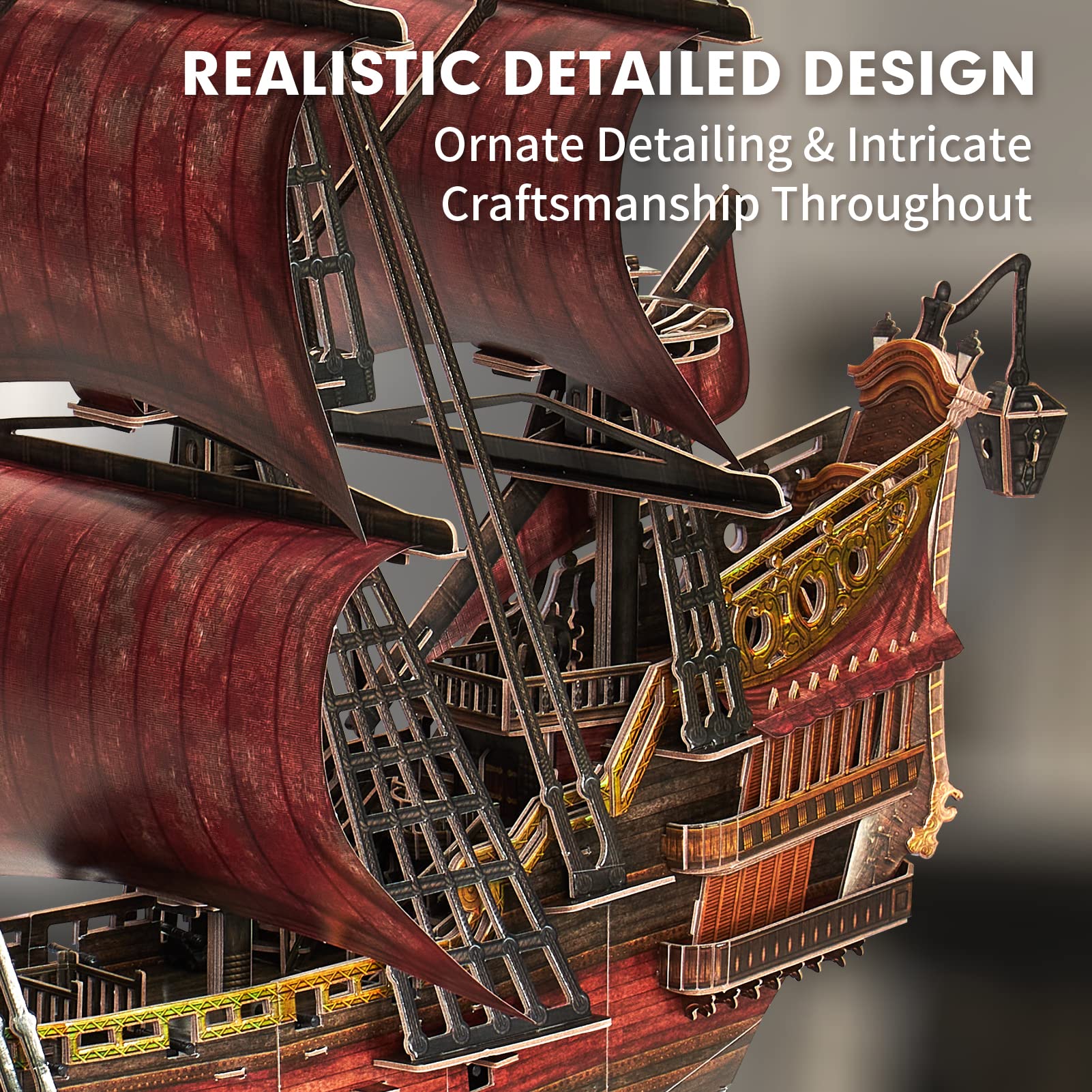 CubicFun LED Pirates of the Caribbean Flying Dutchman Model Kits for Adults to Build 3D Jigsaw Puzzles Ship Model Building Gifts for Adults Kids Girls Boys - 360 Pieces