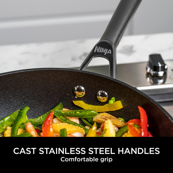 Ninja ZEROSTICK Premium 5-Piece Pan Set, Long Lasting Non-Stick, 3x Saucepans with Glass Lids, 1x Milk Pan, 1x Frying Pan, Hard Anodised Aluminium, Induction Compatible, Grey C35000UK