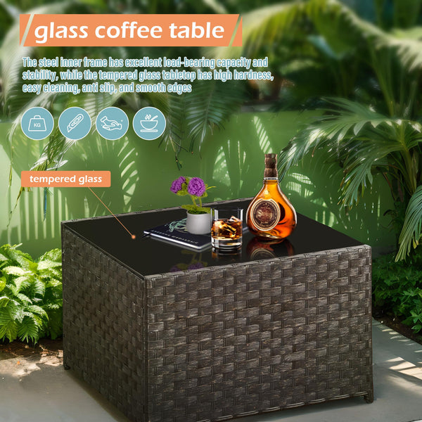 AOUXIN 3 Pieces Rattan garden furniture Patio Furniture Sets All Weather Outdoor Sectional Patio Sofa Manual Weaving Wicker Rattan Corner Sofa with Grey Cushions and Glass Table