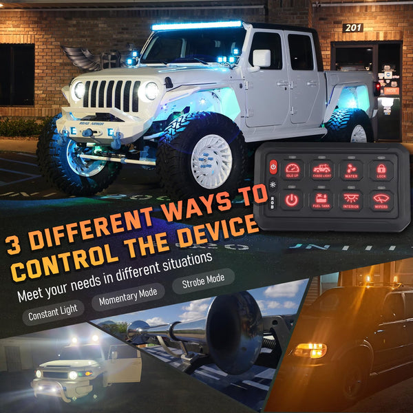 Chelhead RGB 6 Gang Switch Panel with APP Control, Universal Circuit Control Relay System, Multi-Function Bluetooth Remote Switch Panel, Compatible with Truck Boat SUV RV Trailer Marine ATV UTV